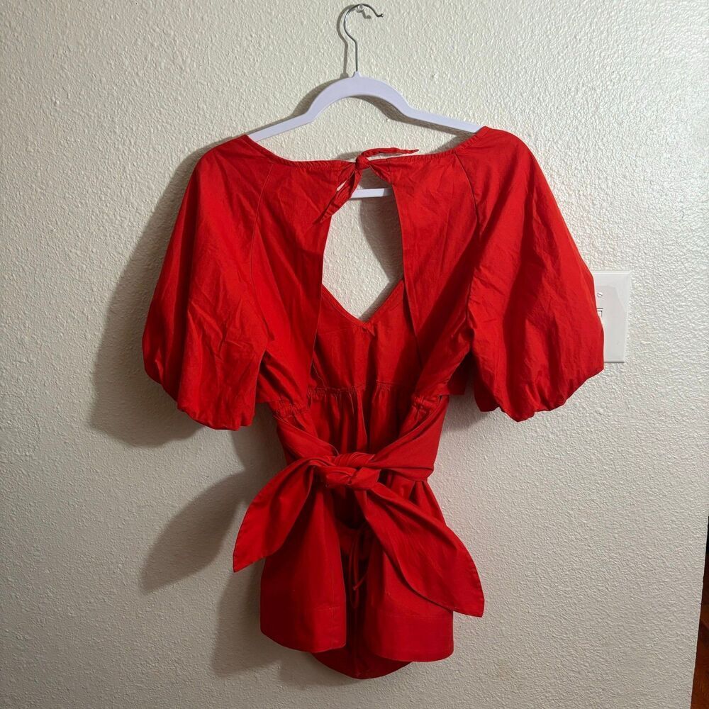 Free People Red Balloon Sleeve Open Back Top & Shorts Set | Size Medium | - Picture 8 of 11